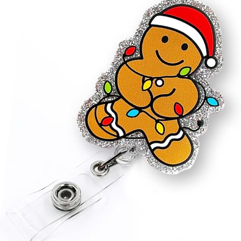 Funny Gingerbread Man Christmas Badge Reel Retractable for Nurse Nursing RN CNA